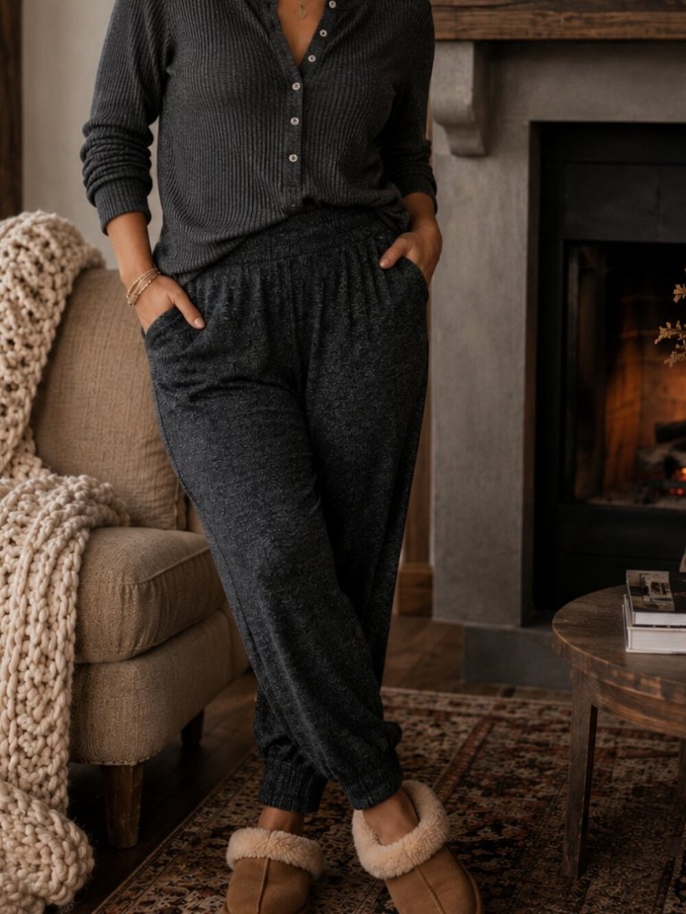 Soft surroundings small oversized wide leg dark washed grey high rise jogger